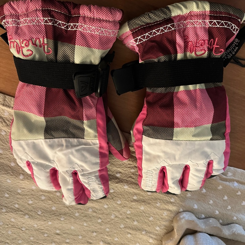 Women's Pink Plaid Winter Gloves